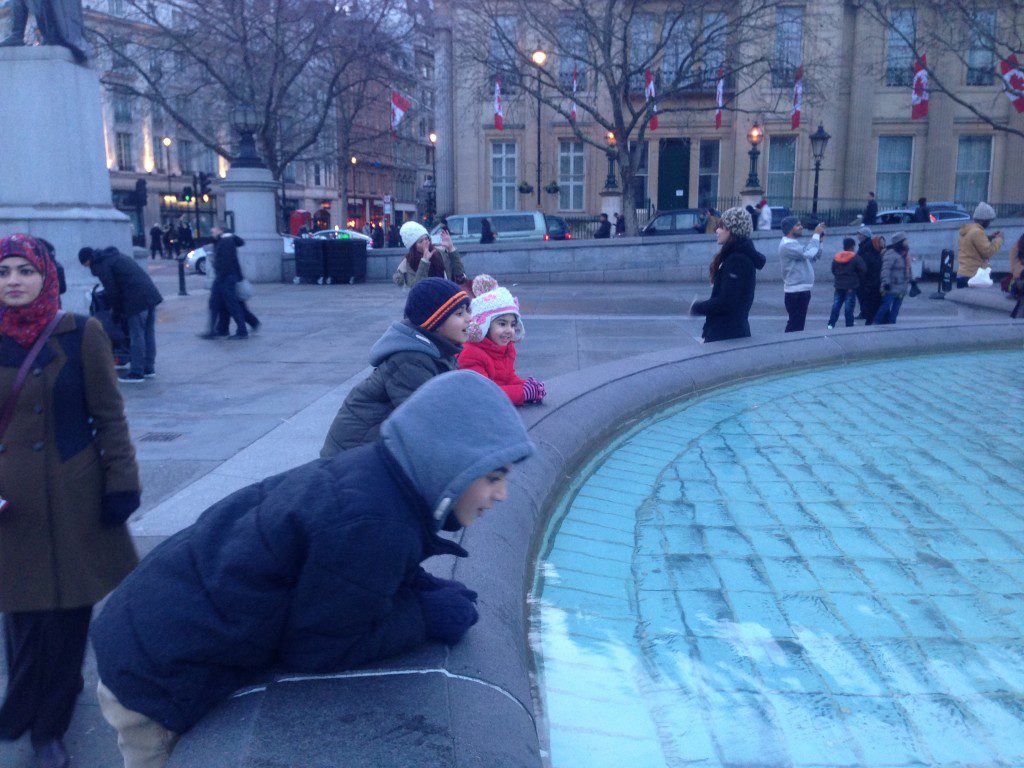 At a fountain in Trafalgar Square